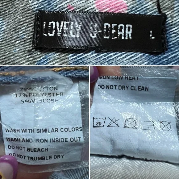 Vintage Cotton Denim Pink Wild Rose Floral Midi Maxi Side Slit High-Waist Skirt - Picture 16 of 16